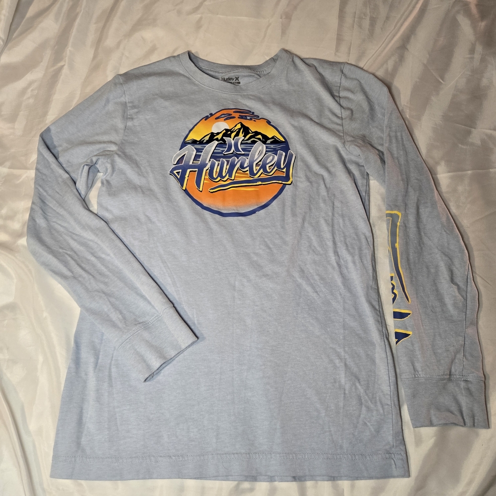 Hurley Kids Size XL Blue Long‎ Sleeved Shirt With Logo On Chest And Arm, NWOT